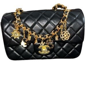 Fashion Lux Quilted Bag with Gold Chain Charms